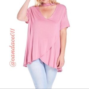 ⭐️5 STAR rated⭐️ Mauve Cross-Wrap Tunic Choker Top